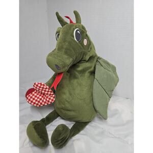 Vtg Ikea Plush Dragon Green Red Hearts Flygdrake 20" Stuffed Animal Retired